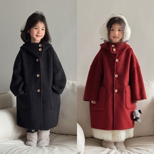 小喜自制【黑红两面穿】亲子100%羊毛双面呢韩版男童女童连帽外套
