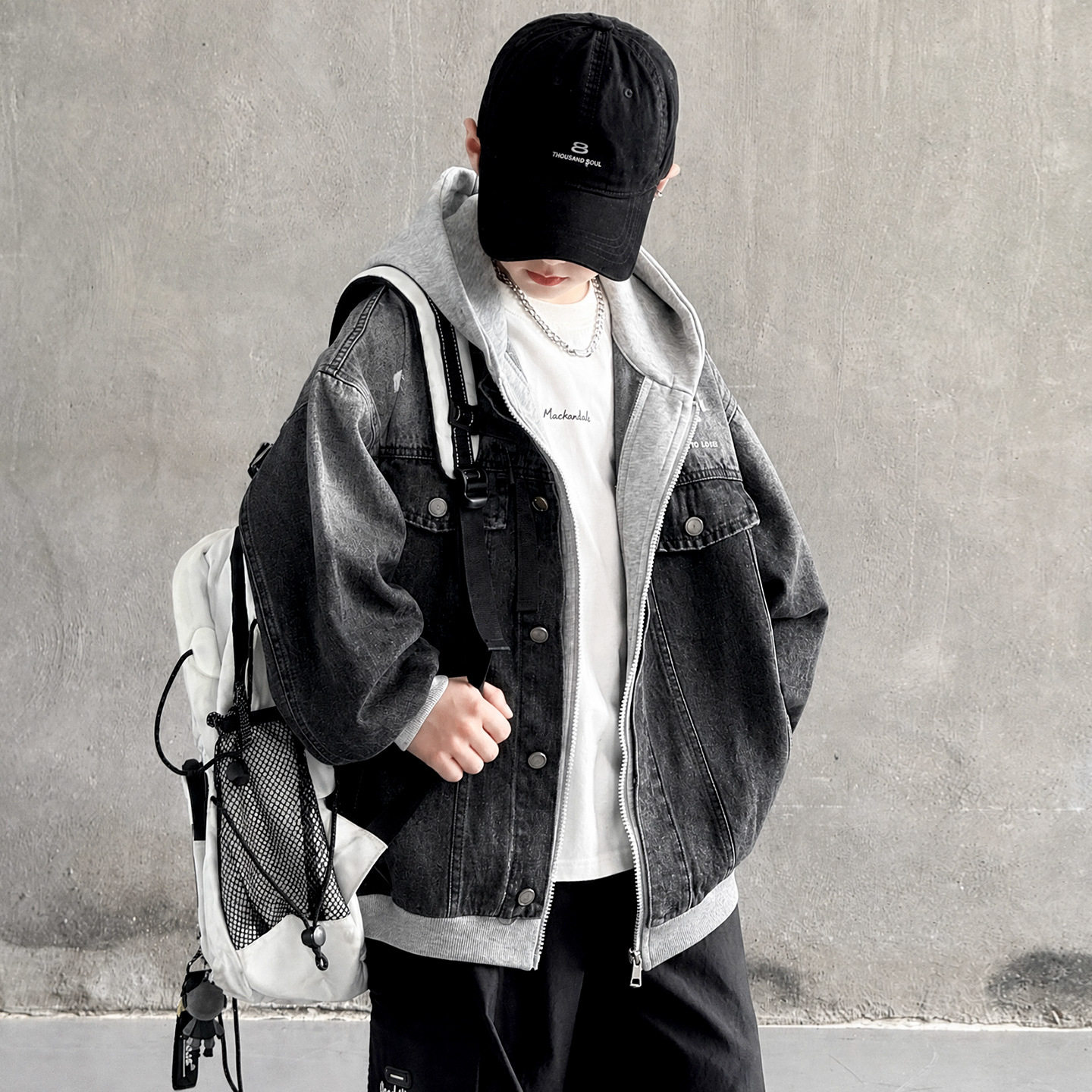儿童装男童秋冬装牛仔外套2026新款中大童韩版假两件连帽男孩衣服