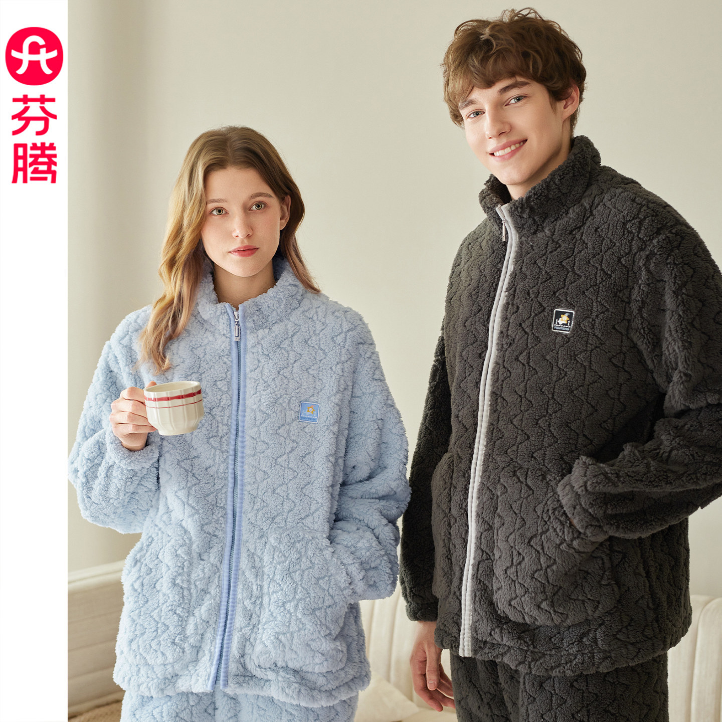 芬腾珊瑚绒情侣睡衣秋冬季加厚加绒法兰绒男女休闲保暖家居服套装