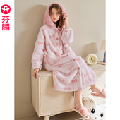 芬腾睡裙女士秋冬季 珊瑚绒连帽睡衣裙大码 抗静电法兰绒家居服睡袍