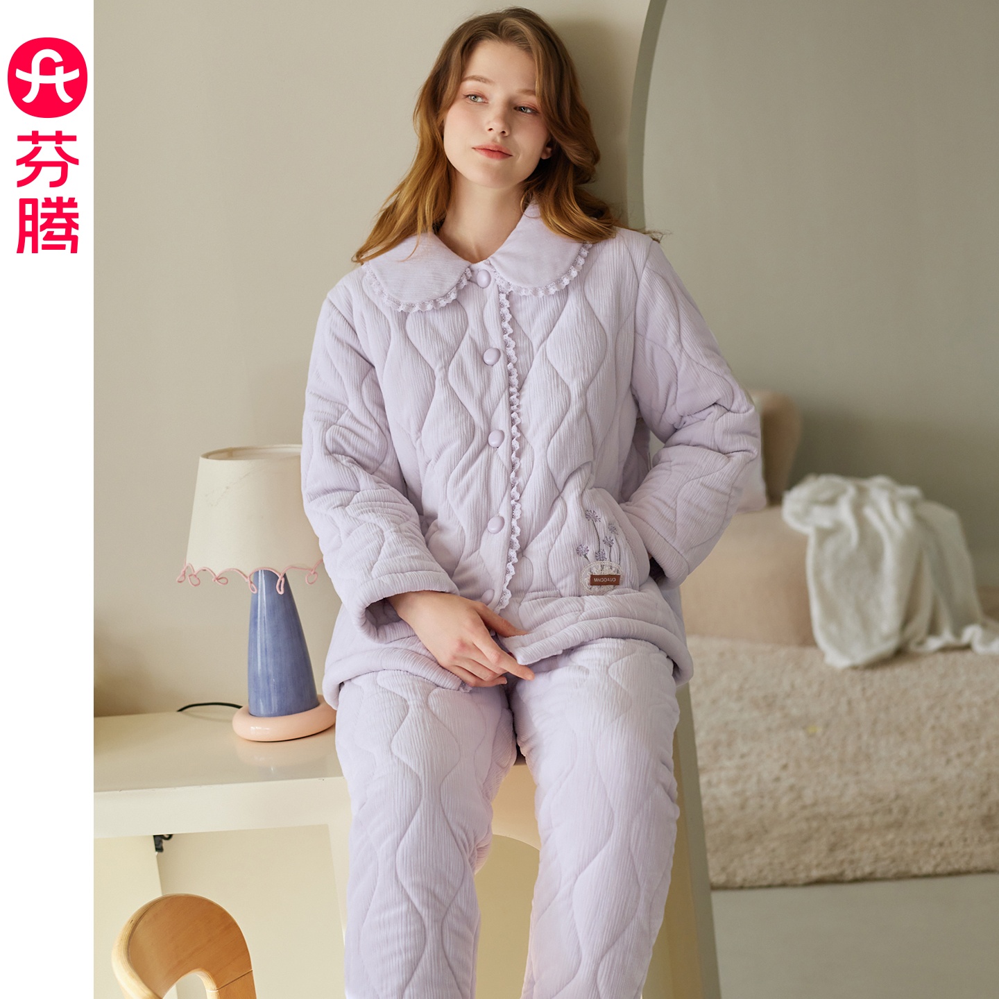 芬腾睡衣女士珊瑚绒夹棉冬季加厚