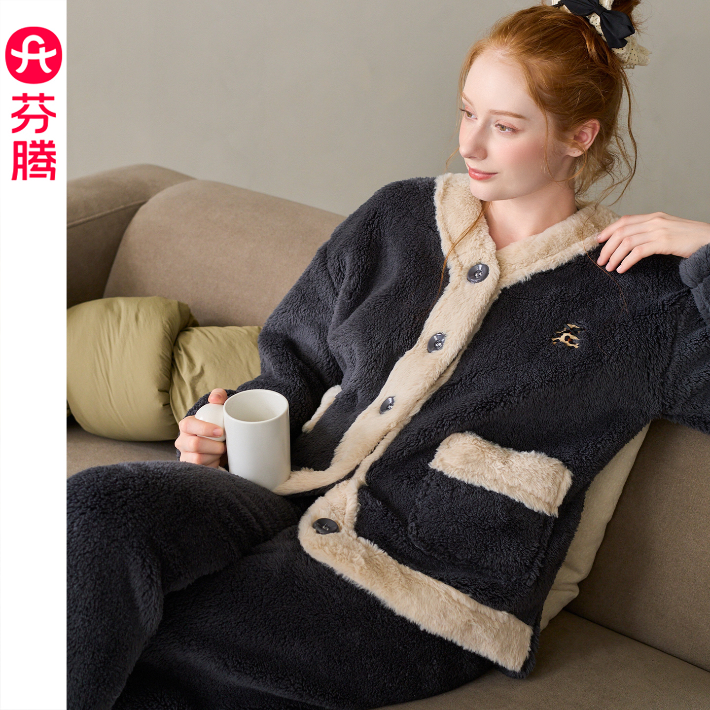 芬腾睡衣女士秋冬季珊瑚绒加绒