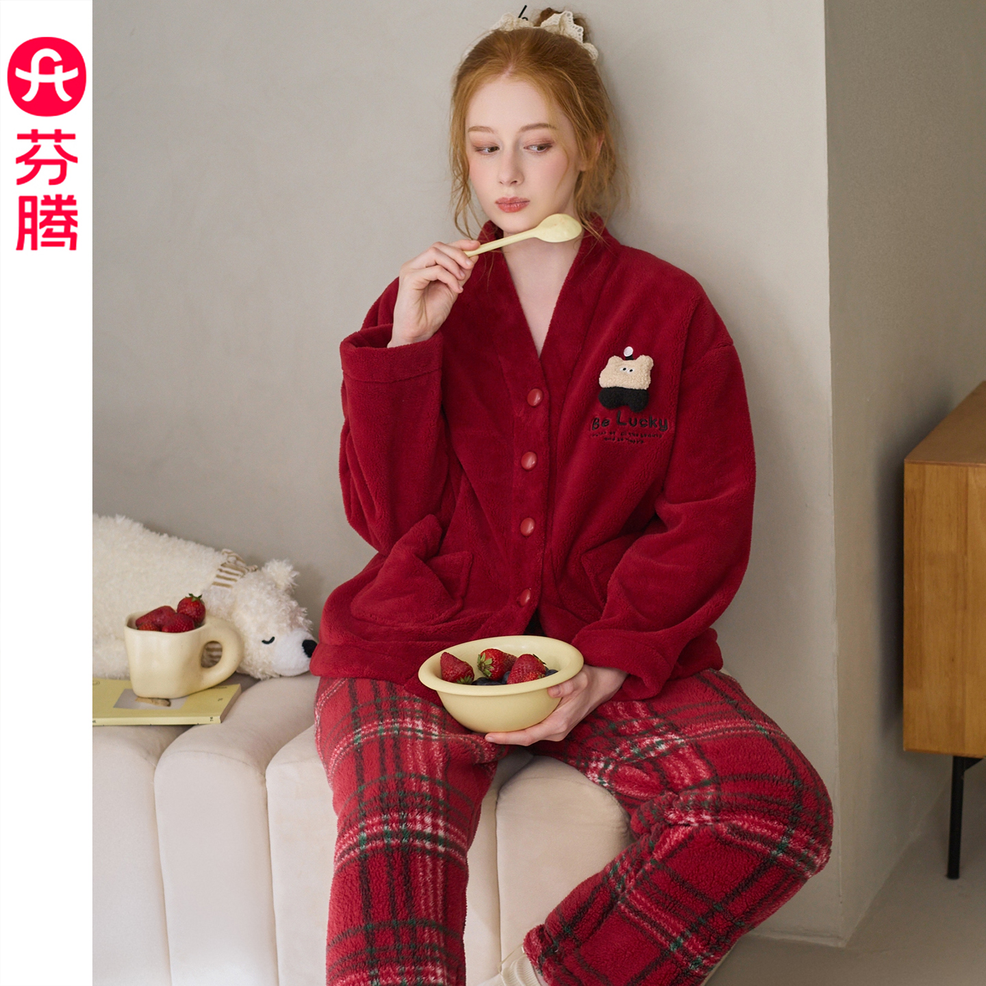 芬腾珊瑚绒睡衣女秋冬季加绒加厚