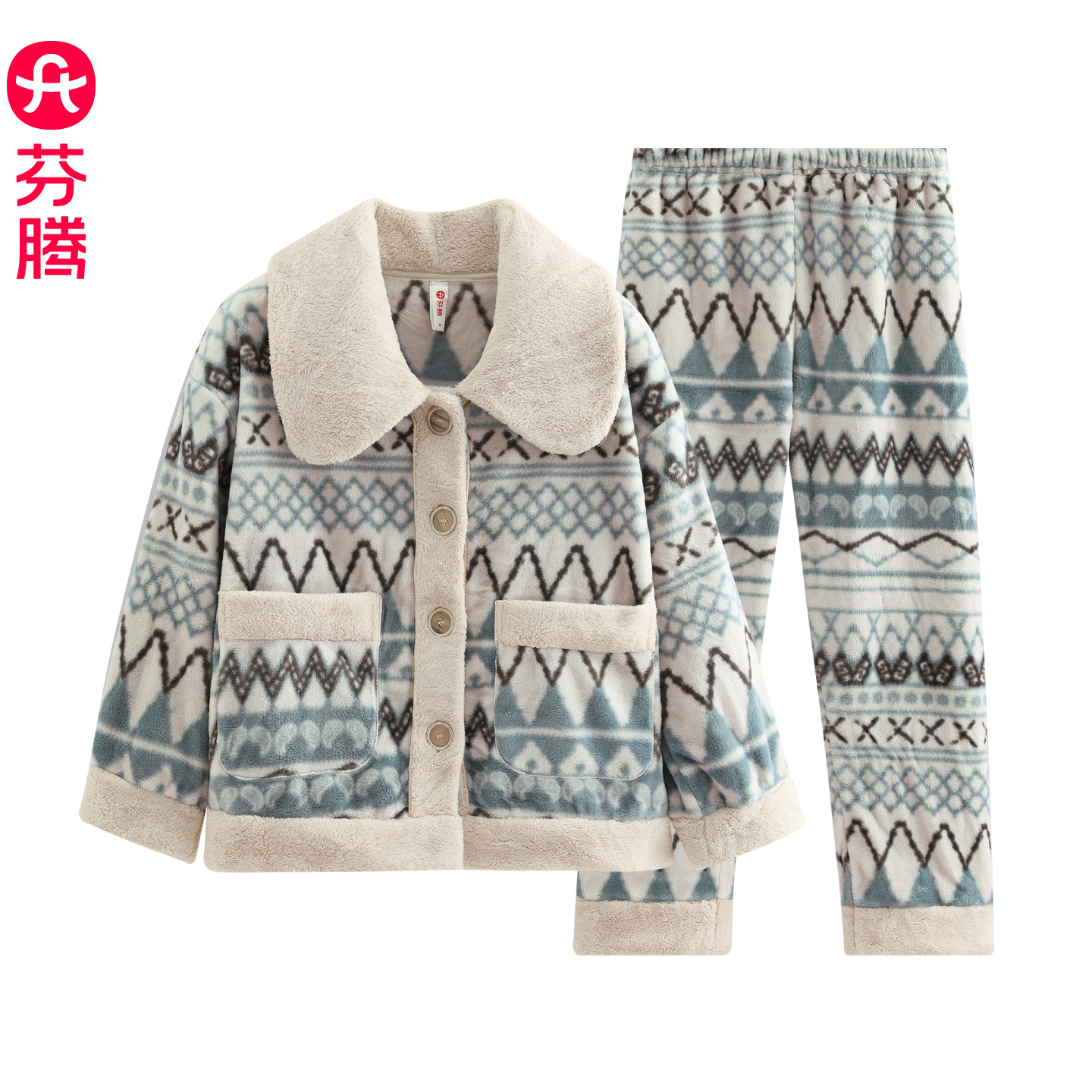 芬腾睡衣女士秋冬季珊瑚绒套装