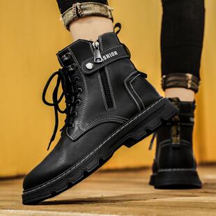 正货马丁靴男款夏季高帮复古机车大黄靴男士英伦风增高厚底运动工