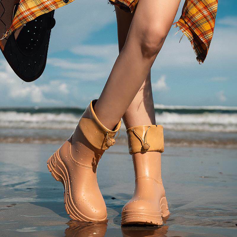 正货韩系收束口雨鞋女款厚底外穿时尚胶鞋防滑防水成人款厨房工作