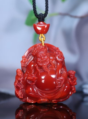 正品凉山南红玛瑙招财进宝财神到吊坠手把件财神爷摆件男元宝地主