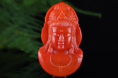 南红玛瑙观音菩萨法相吊坠柿子红玫红鸿运当头观音像观世音挂件男
