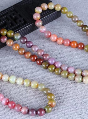 凉山盐源玛瑙粉紫色佛珠手串项链五彩玉糖果色多圈108圆珠手链女