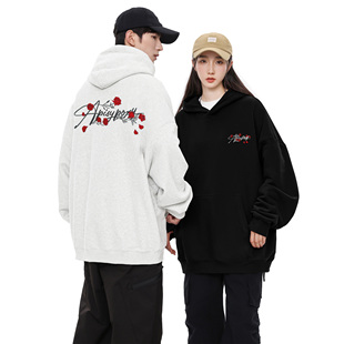潮牌最新款情侣装连帽卫衣男女玫瑰刺绣版2026春秋潮流时尚高品质