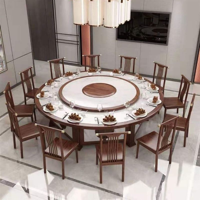 2023酒店电动餐桌大圆桌饭店包厢15/20/30人自动转盘餐桌电磁炉另