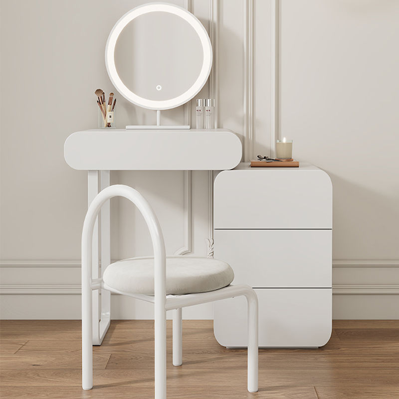 2025新奶油风小户型梳妆台收纳柜一体法式白色烤漆梳妆桌卧室现代