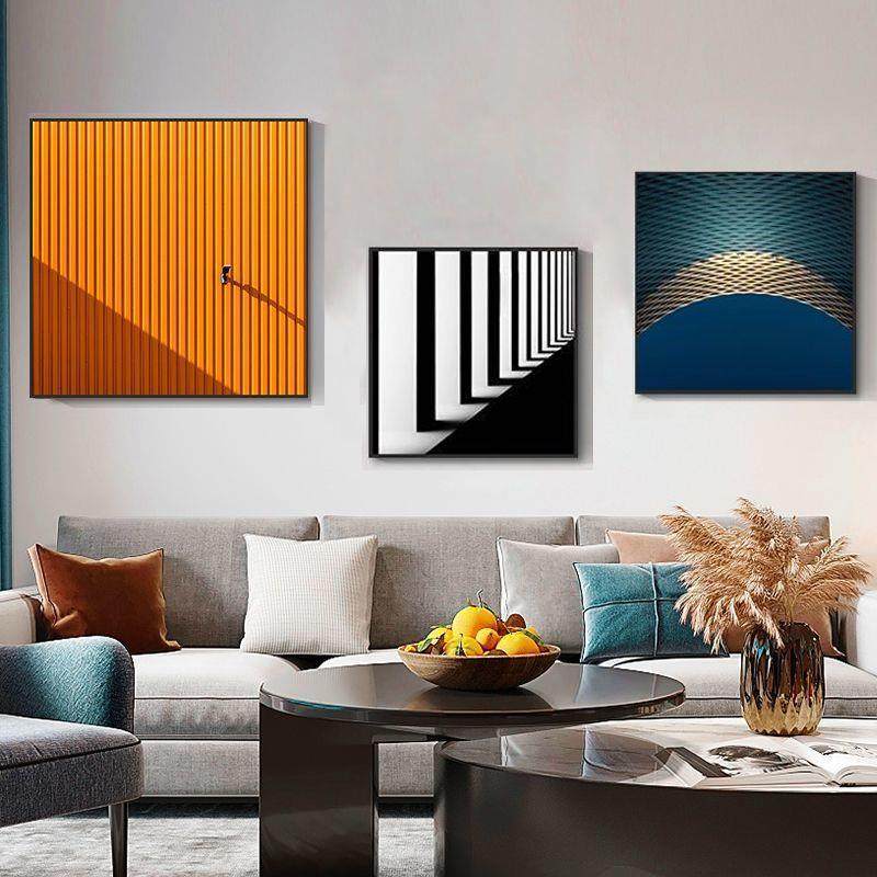 新2023现代简约家居客厅沙发后墙面晶瓷装饰画主卧房间床头三联组