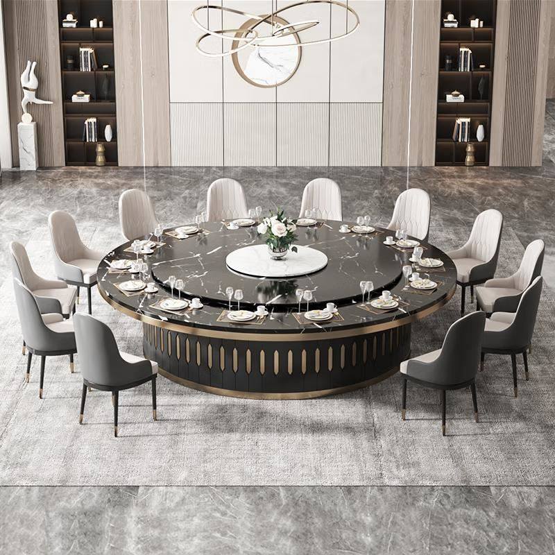 2023岩板电动大圆桌20人30人酒店餐桌饭店包厢火锅桌子火锅桌餐厅