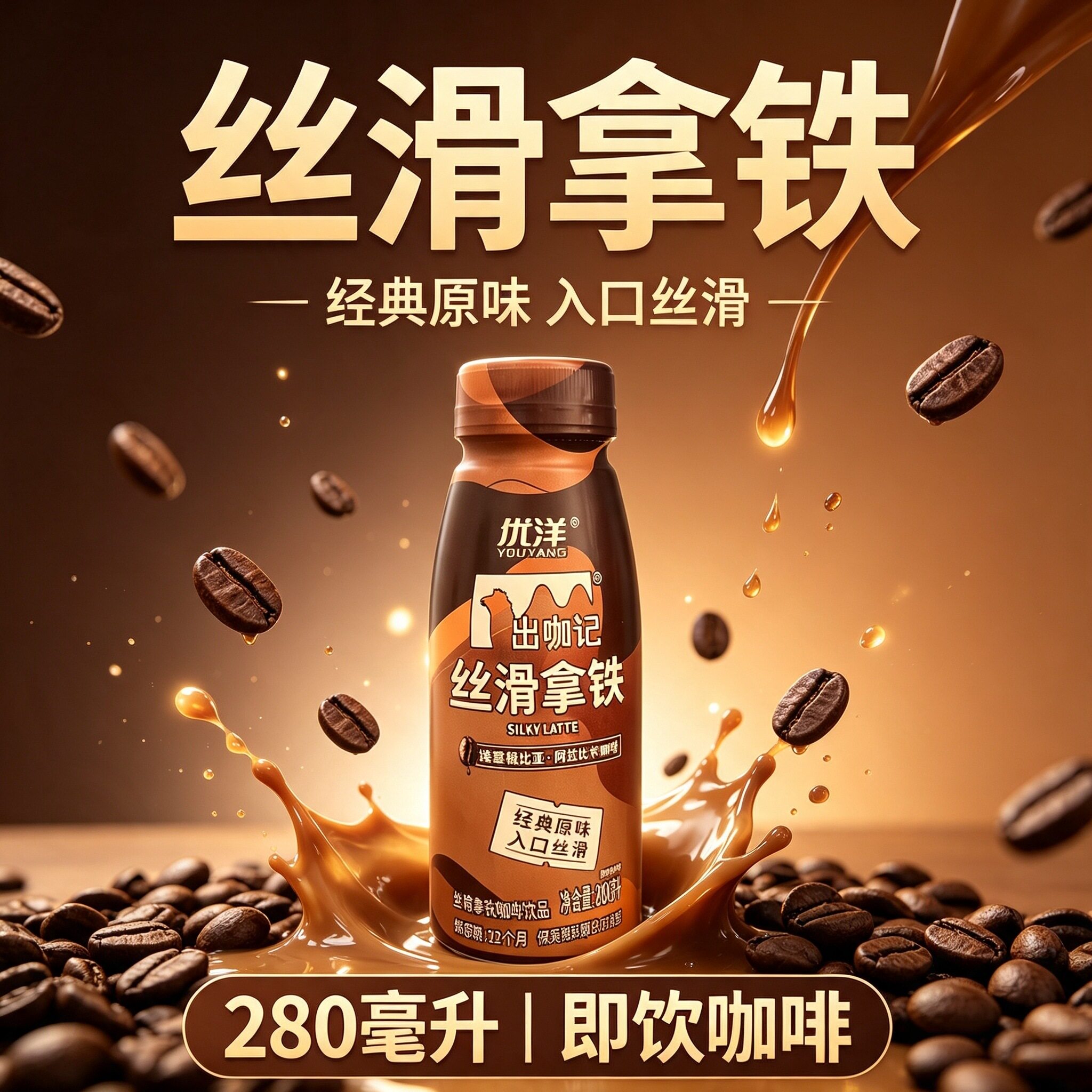 优洋经典原味拿铁瓶装咖啡浓郁咖啡香出游办公随身携带即饮饮料