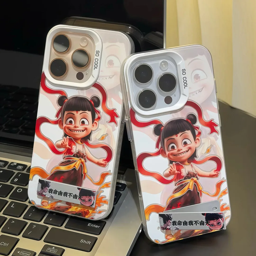 哪吒动漫适用iPhone16pro手机壳15磨砂14国风卡通13创意12支架11x