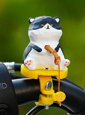 创意可爱小猫吊鱼卡通公仔配饰电动电瓶车摩托自行车装饰品摆件