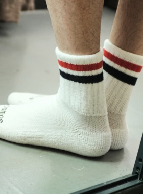 COSMOS男女情侣 复古双杠毛巾底加厚秋冬短筒袜子 运动吸汗中筒袜