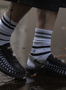 COSMOS自制冬季情侣袜复古撞色条纹袜子余文乐长筒袜毛巾底运动袜