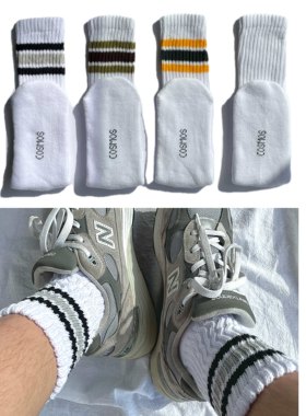 COSMOS自制日系四色堆积复古街头粗纱撞色高筒袜子popeye杂志推荐