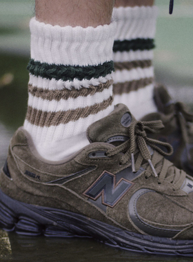 COSMOS制复古工装条纹撞色毛巾底粗纱袜全棉纱高筒堆堆袜运动袜