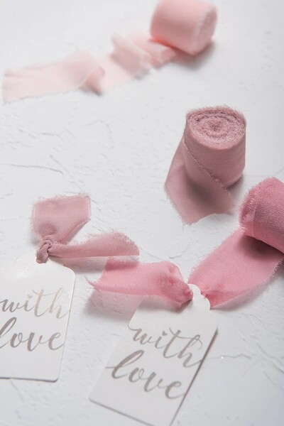 4cm粉色系雪纺丝带手工婚礼鲜花绑带手捧花缎带飘带手撕毛边布条