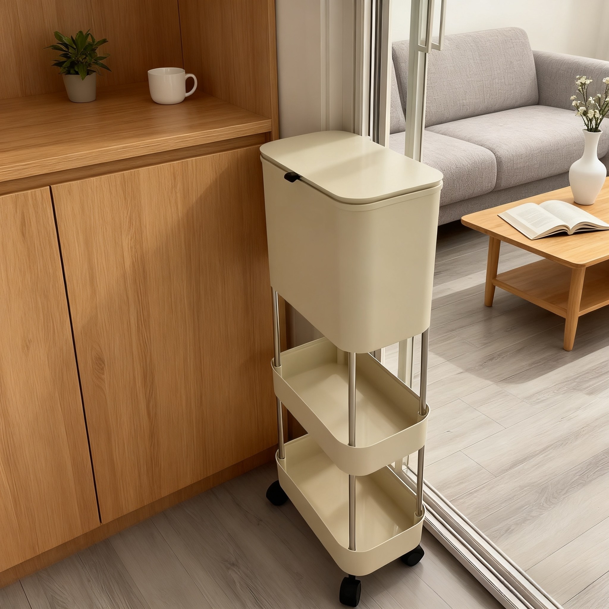 厨房垃圾桶家用新款加高可移动轮免弯腰专用高脚大号大容量卫生桶