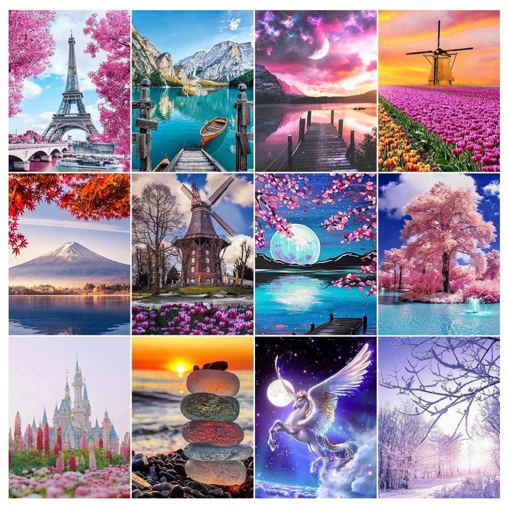 Landscape 5D Diamond Painting Eiffel Tower Beach Rhinestones