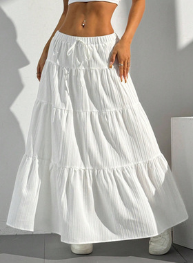 Women White Skirts Loose Summer Clothes白色半身裙宽松长裙女