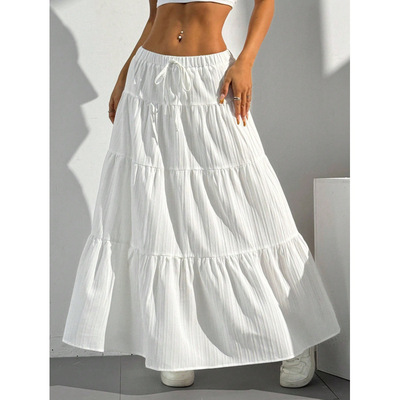 Women White Skirts Loose Summer Clothes白色半身裙宽松长裙女
