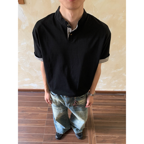 老钱风亨利领休闲短袖T恤高级感