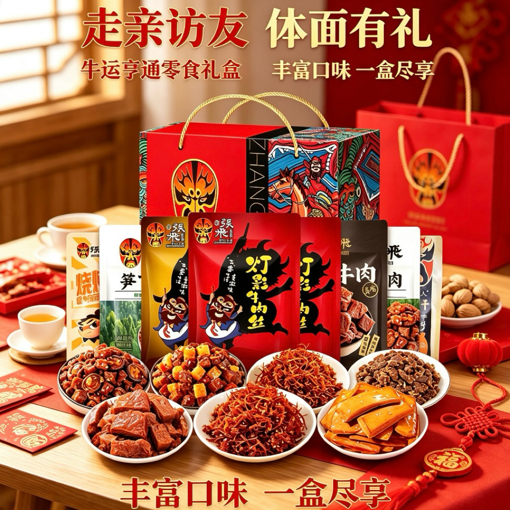 张飞牛肉零食礼盒四川特产开袋即食灯影丝牛肉干节日伴手礼包送礼