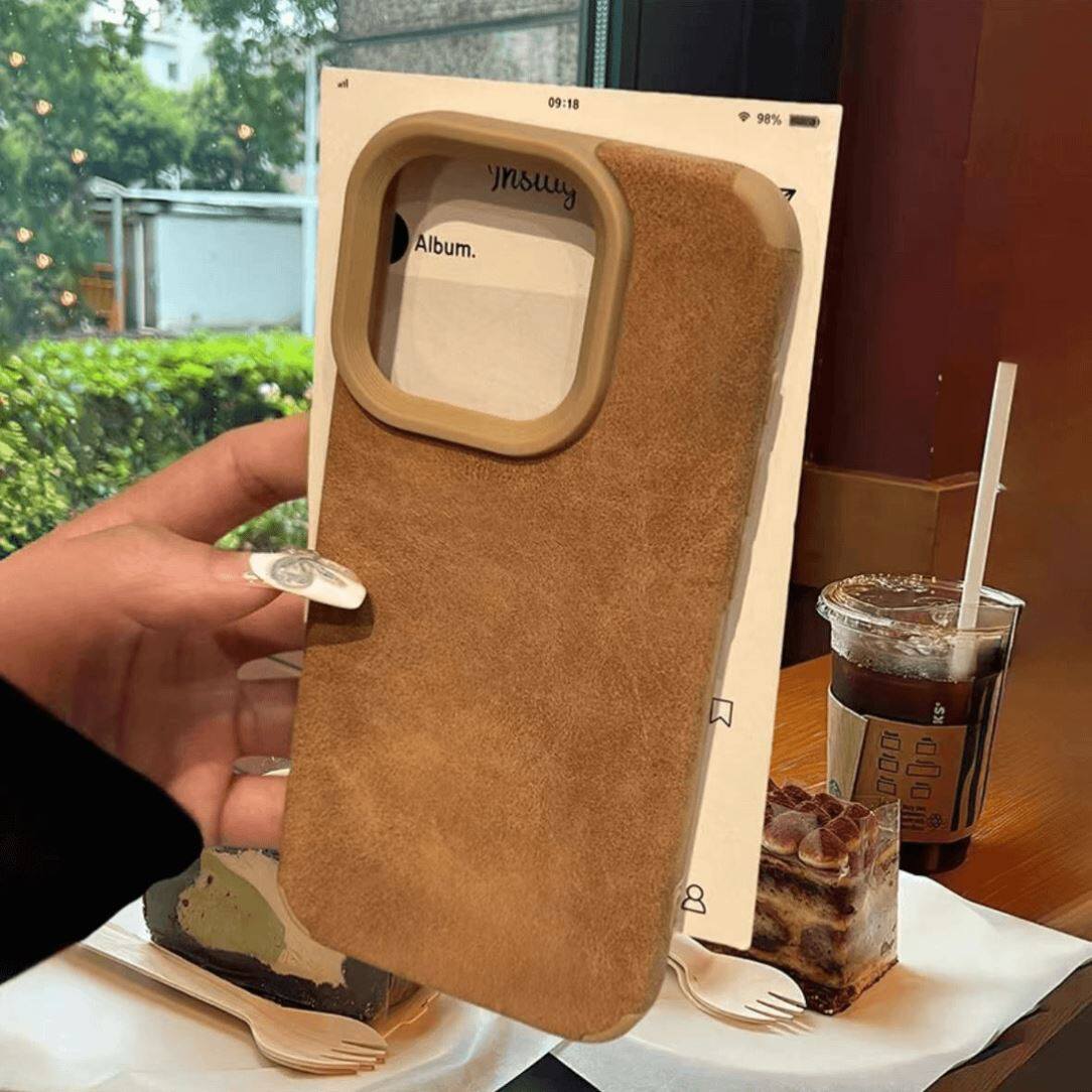 焱焱新款高级感纯色翻毛皮适用苹果16promax手机壳iPhone15pro复古风13pro耐脏xs/xr简约14p情侣