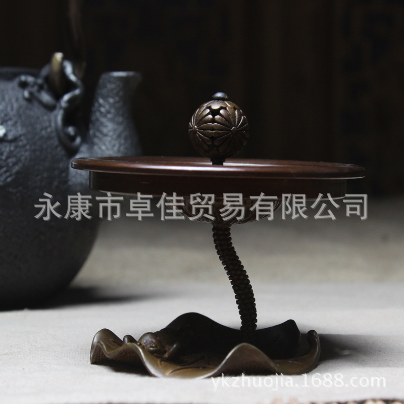 古铜荷叶盖置日本铜器摆件莲花铸铜茶配件睡莲盖托茶玩厂家供应