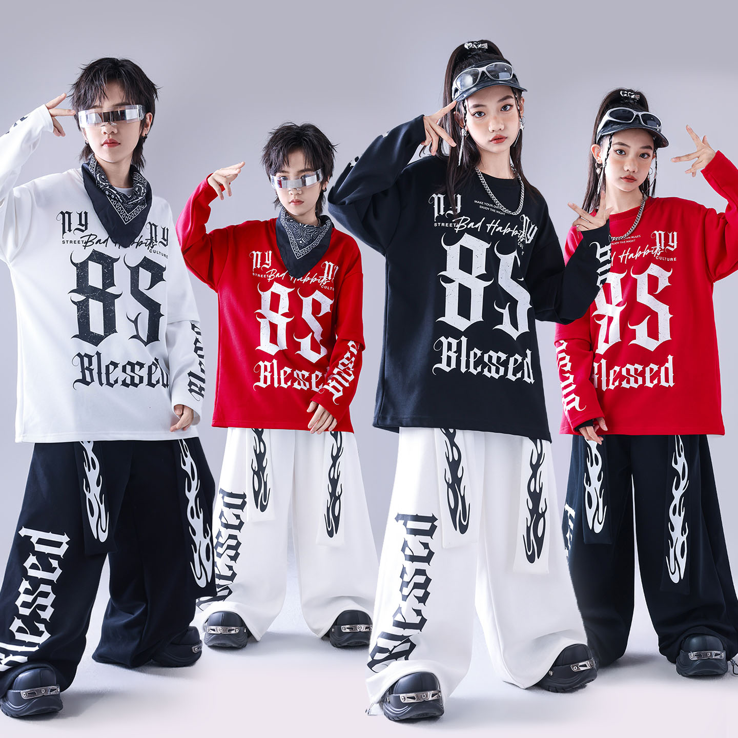 儿童黑色街舞演出服少儿hiphop炸街服装男童嘻哈套装女童爵士舞潮