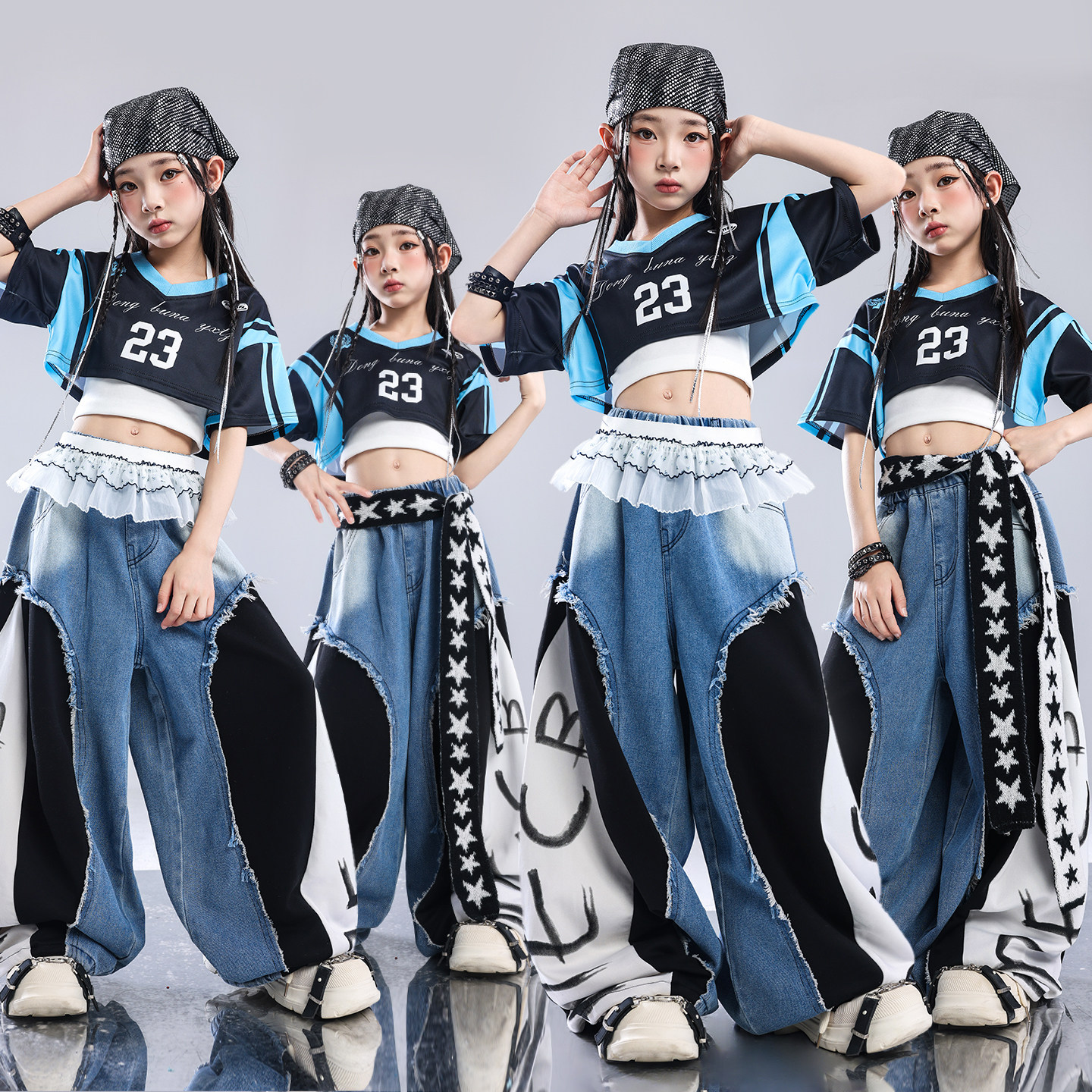 新款女童爵士舞服装美式运动风套装儿童街舞潮服女孩走秀演出服夏图片