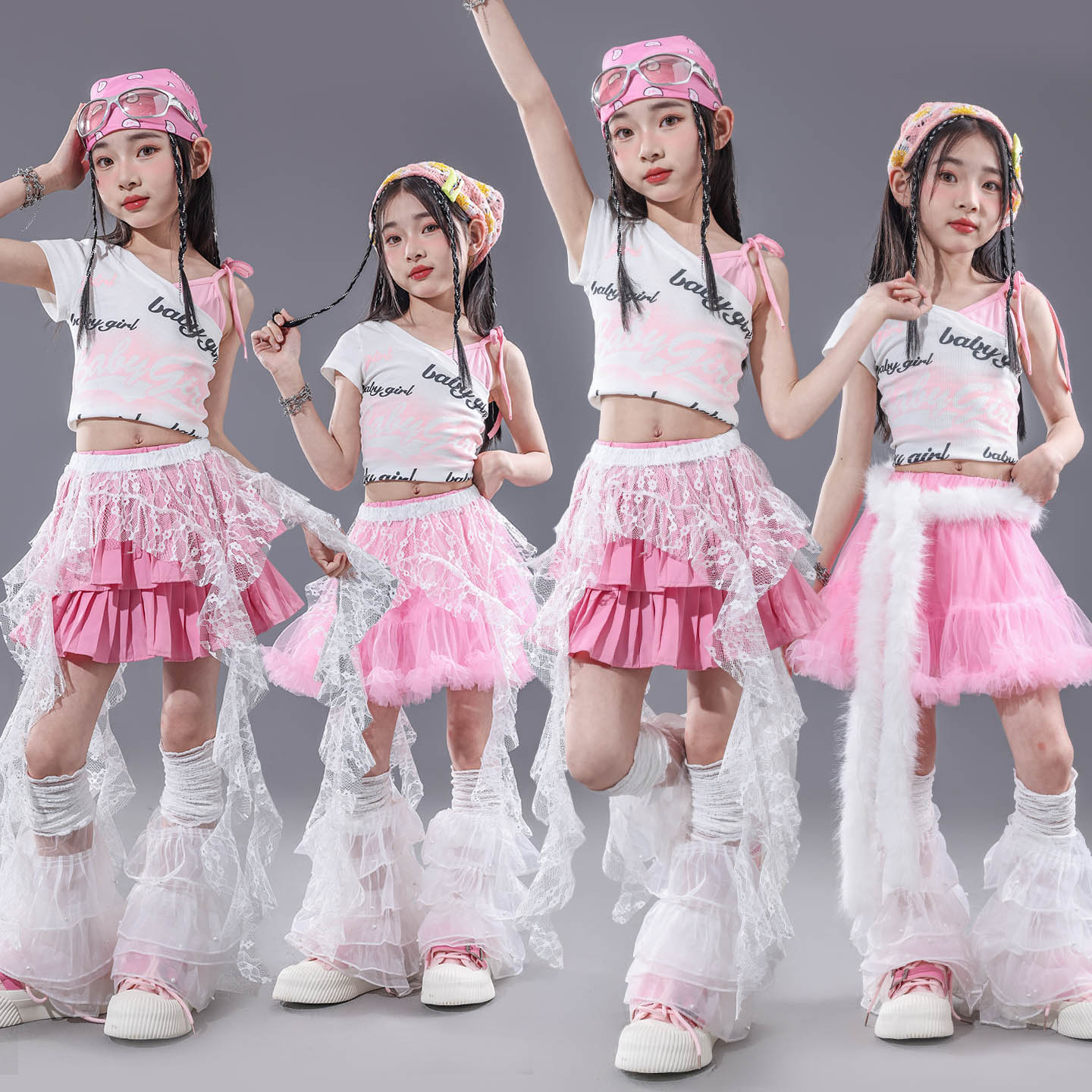 幼儿女童套装爵士街舞服装jazz甜酷嘻哈六一表演出服啦啦队服夏季