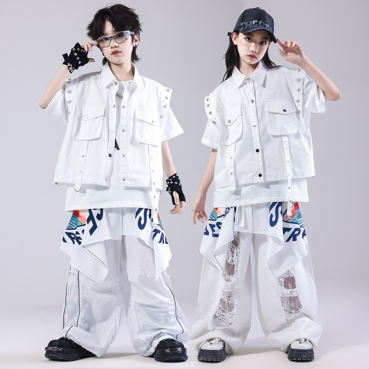 男童街舞潮服帅气儿童架子鼓马甲套装女童走秀hiphop舞台表演服装