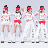 红色爵士舞女童服装 嘻哈儿童街舞潮服套装 女孩少儿hiphop演出服夏