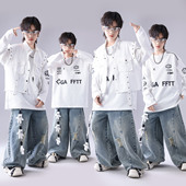 架子鼓表演服装 街舞儿童潮服男童嘻哈hiphop痞帅马甲套装 少儿套装