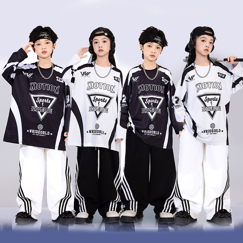 街舞儿童潮服hiphop童装架子鼓演出服男童嘻哈中小学生运动会服装