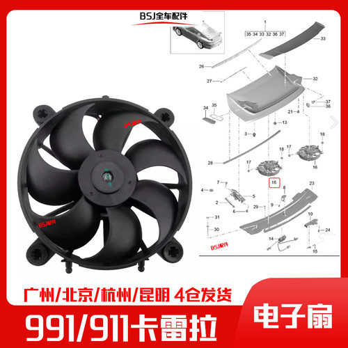 适配保时捷911电子扇991后尾箱散热器风扇后盖电子扇GT3鼓风机