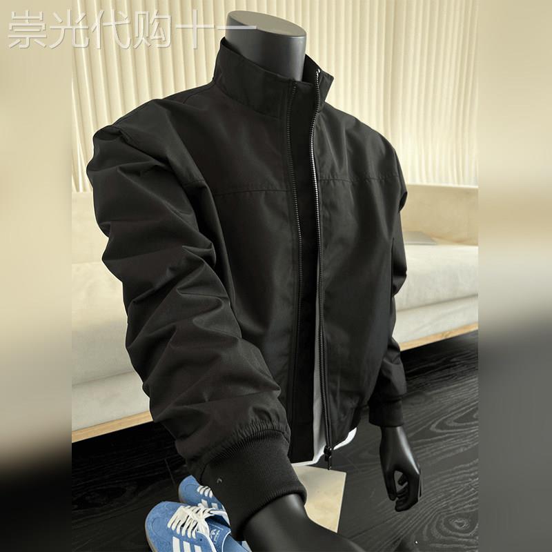 潮牌正肩黑色教练飞行夹克男春秋三防短款立领冲锋衣廓形工装外套