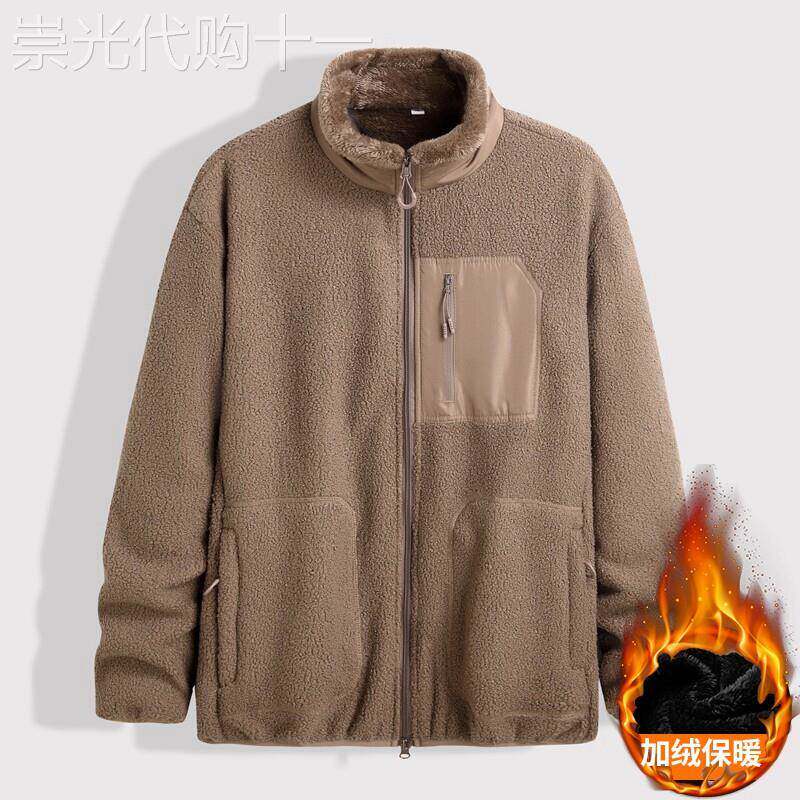 摇粒绒外套男士冬季加绒加大码运动夹克美式宽松泰迪绒保暖抓绒衣