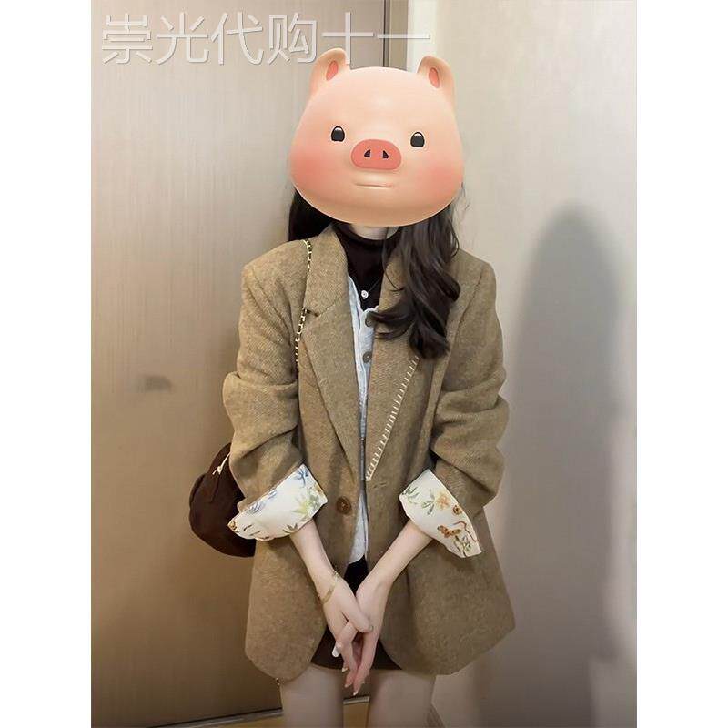 香港2025秋冬女士小西装短款外套小个子赫本风高级感气质呢子大衣