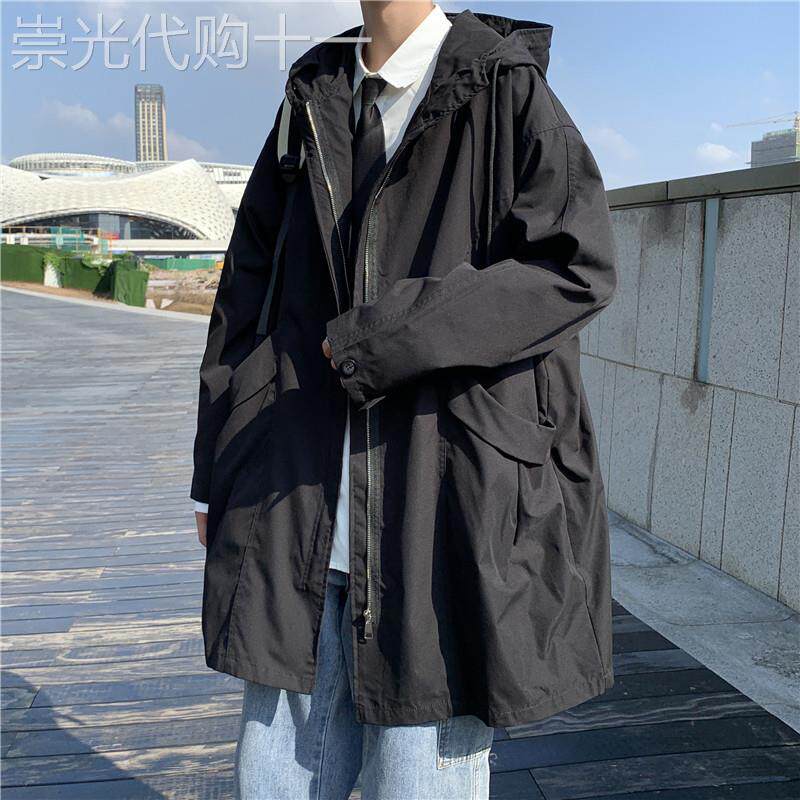 2025春秋季美式覆古中长款风衣男士潮牌宽松休闲连帽夹克工装外套