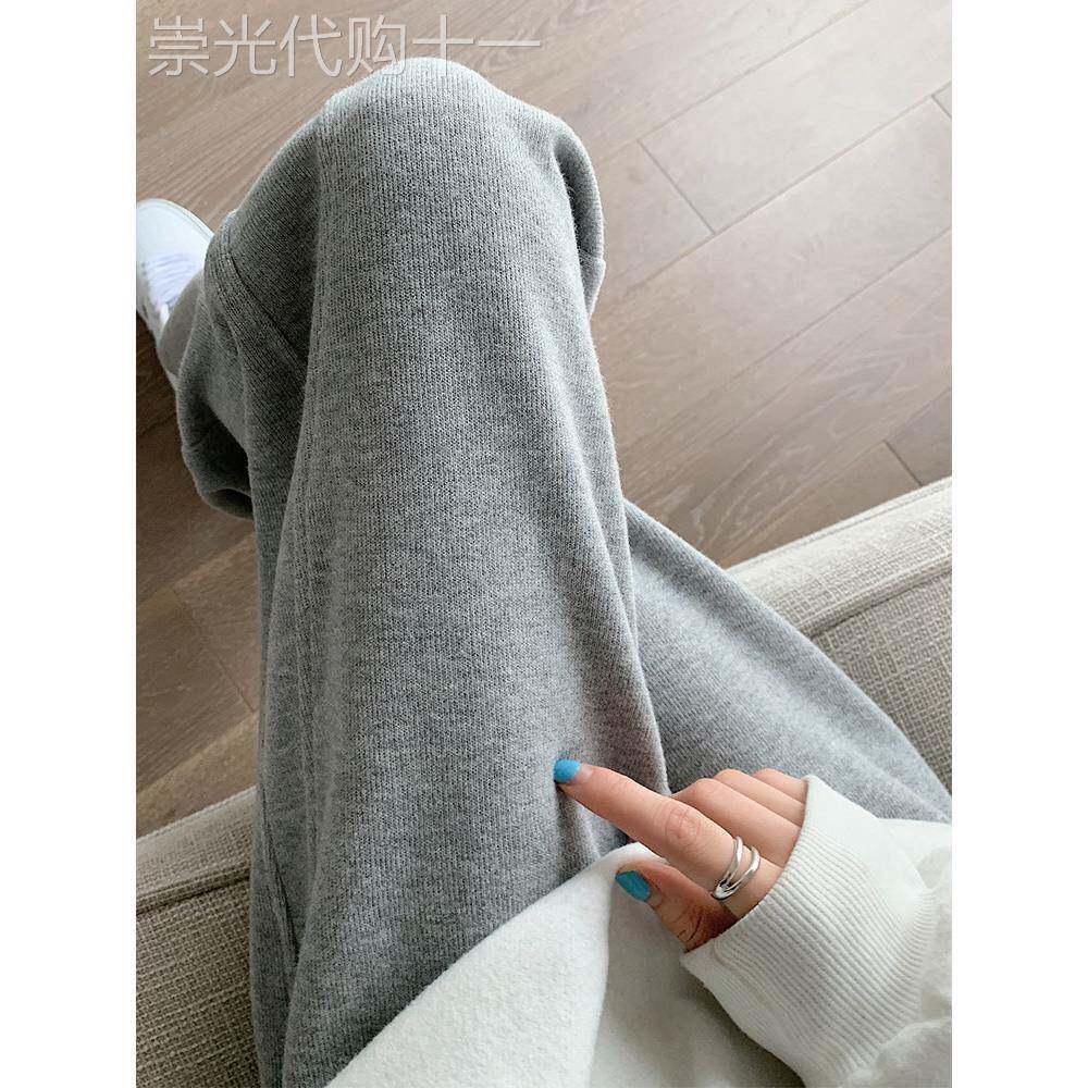 阔腿裤女高腰垂感秋冬加绒2025新款休闲卫裤灰色运动裤女宽松束脚