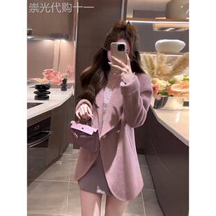 香港法式高级感粉色小香风毛呢外套女2025秋冬季名媛气质西装外套