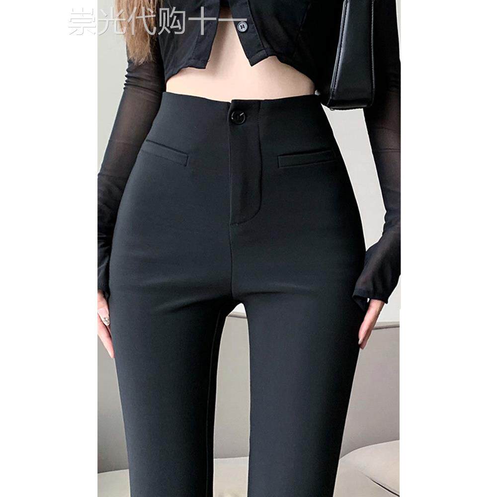 高腰黑色西装马蹄裤子女春秋加绒修身显瘦2025新款休闲收腹微喇叭