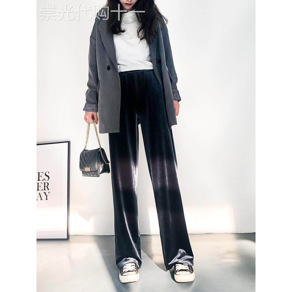 金丝绒阔腿裤女秋冬2025新款高腰垂感显瘦百搭拖地长裤休闲直筒裤